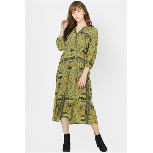 Only Printed V Neck Long Sleeves Midi Dress