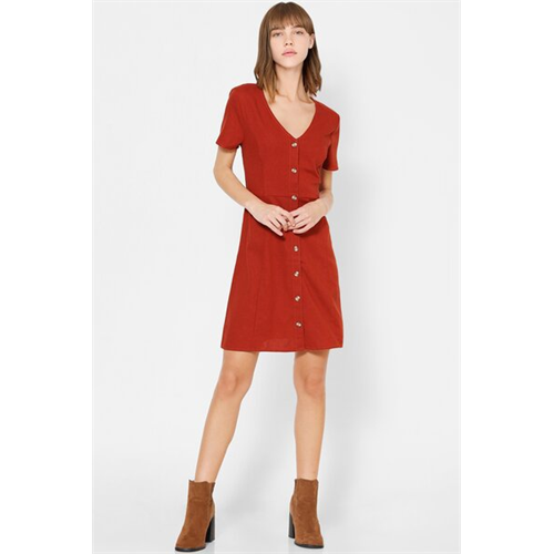 Only Solid Color Short Sleeves Front Button Mini Dress