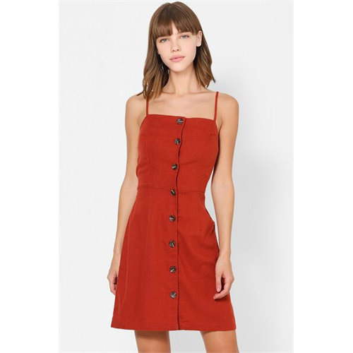 Only Solid Color Strappy Front Button Mini Dress