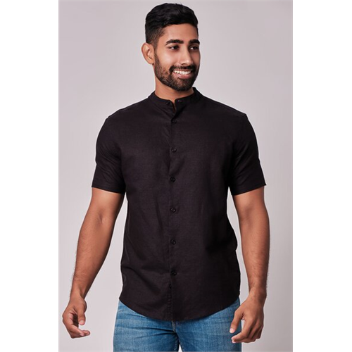 Premium Solid Linen Chinese Collar Short Sleeve Shirt