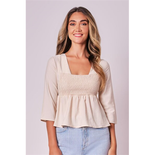 Tara Beige Front Smocked Top