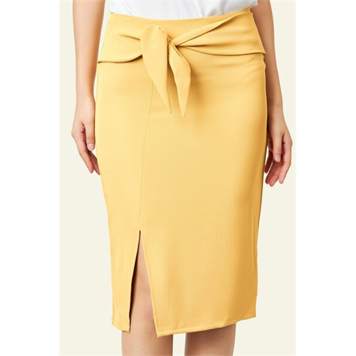 Tara Beige Waist Tie Up Knee Length A Line Skirt