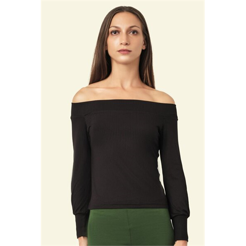 Tara Black Knit Offshoulder Top