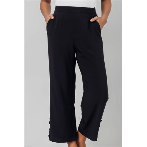 Tara Black Wide Leg With Mock Placket At Hem Pant