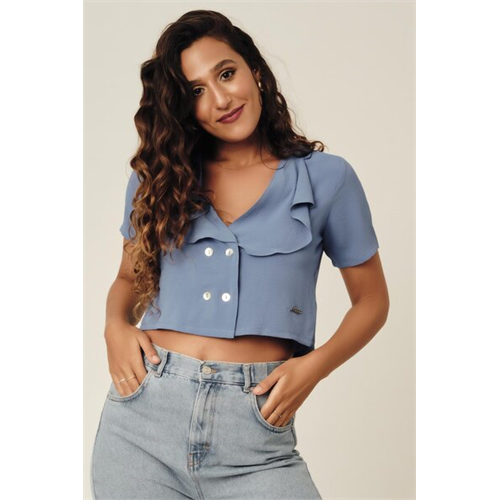 Tara Blue Ruffle Crop Top