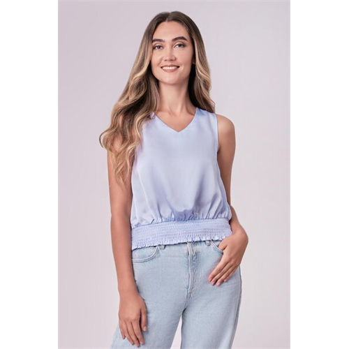 Tara Blue Smocked Waist Sleeveless Top