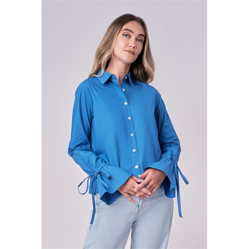 Tara Blue Tie Up Cuff Sleeve Shirt