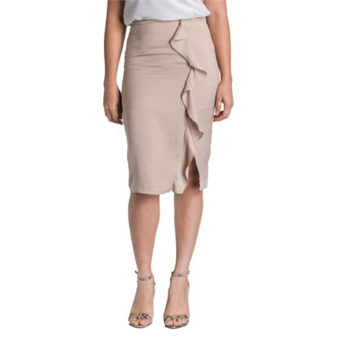 Tara Brown Front Slit Ruffle Knee Length Skirt