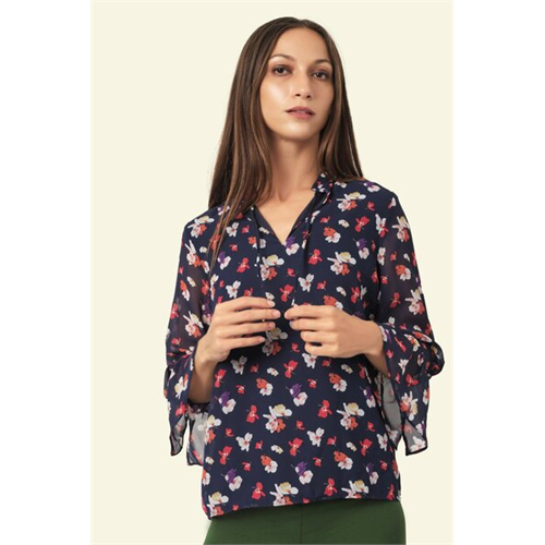 Tara Floral Puffed Sleeve Tie Up Top