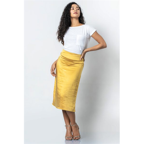 Tara Gold Fit And Flare Midi Skirt