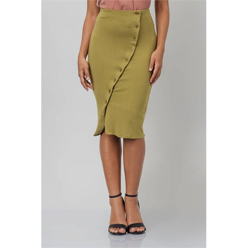 Tara Green Fitted Ribbed Knee Length Skirt