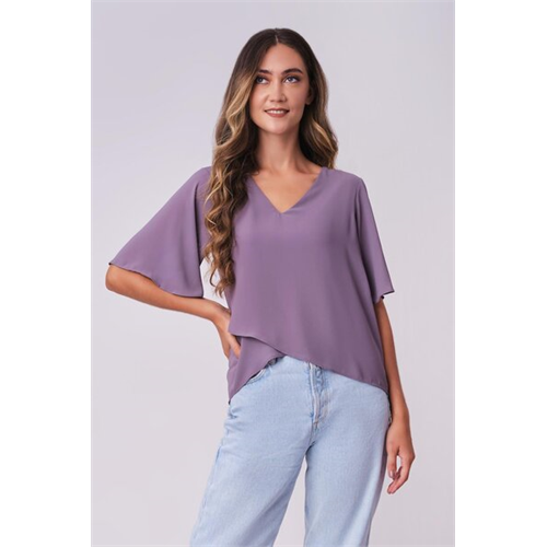 Tara Grey 3/4 Sleeve Assymetric Basic Top