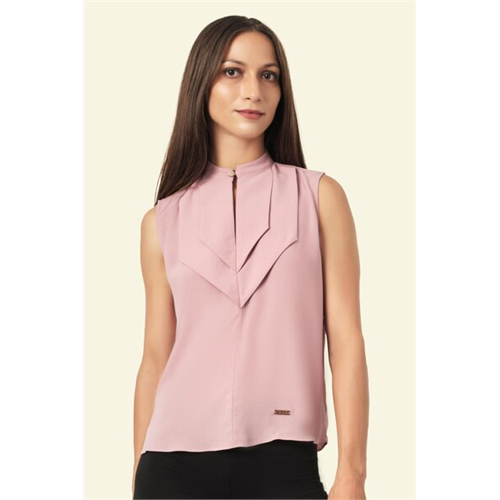 Tara Light Pink Chinese Collar Sleeveless Top