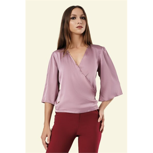 Tara Light Pink Flared Sleeve Wrap Top