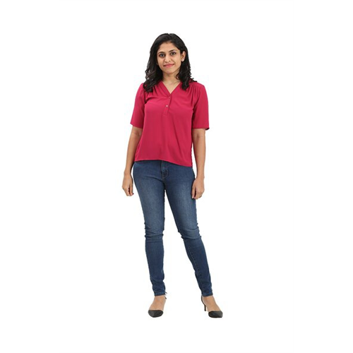 Tara Magenta Crew Neck Mid Sleeve Top