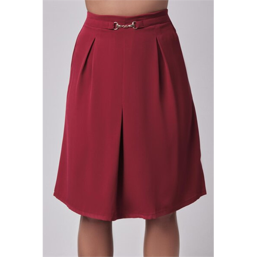 Tara Maroon Mid Slit Box Pleated Skirt