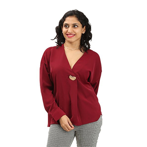 Tara Maroon V Neck Long Sleeve Top