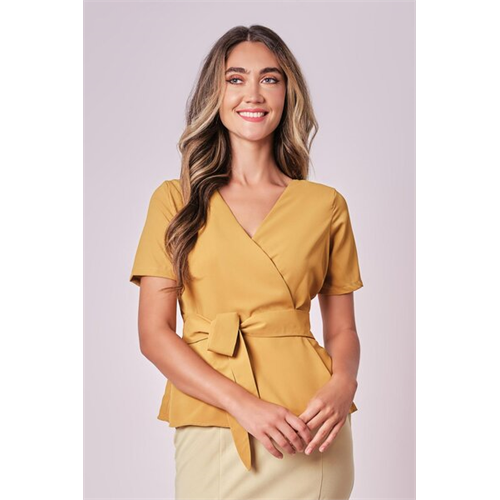 Tara Mustard Wrap Top With A Front Tie-Up