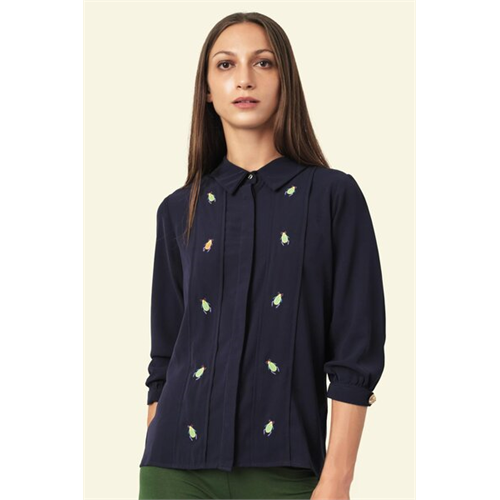 Tara Navy Embroidery Detailed Shirt