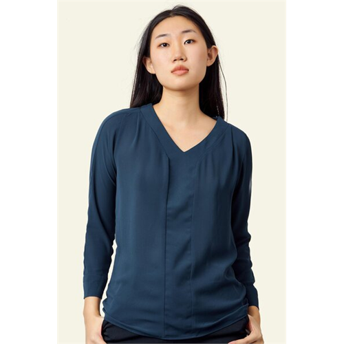 Tara Navy Long Sleeves V Neck Top