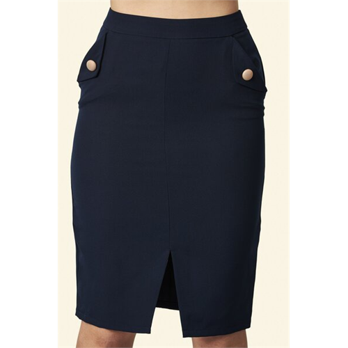 Tara Navy Pencil Skirt With Front Slit