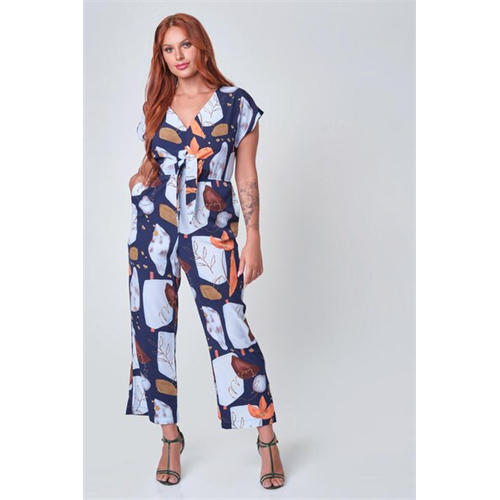 Tara Navy Printed Front Tie-Up Jumpsuit