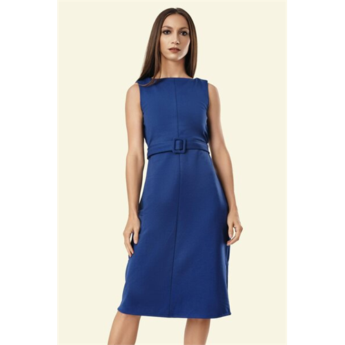 Tara Navy Sleeveless Belted Dress