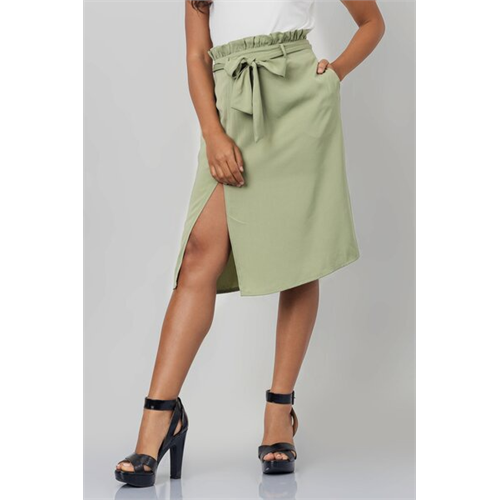 Tara Olive Green Tie Up Knee Length Skirt