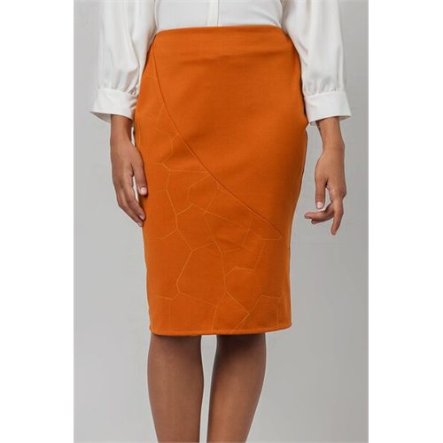 Tara Orange Embroidered Knee Length Skirt