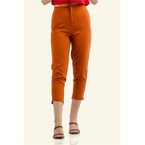 Tara Orange Tapered Back Zip Detailed Pant