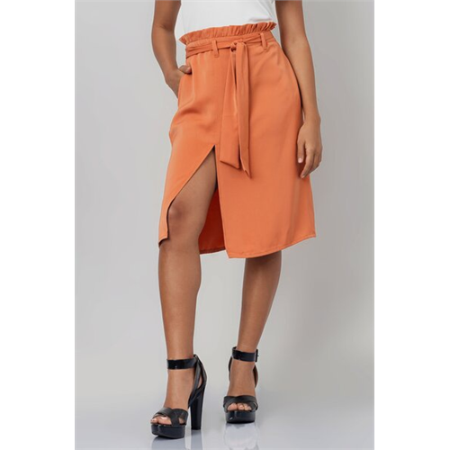 Tara Orange Tie Up Knee Length Skirt