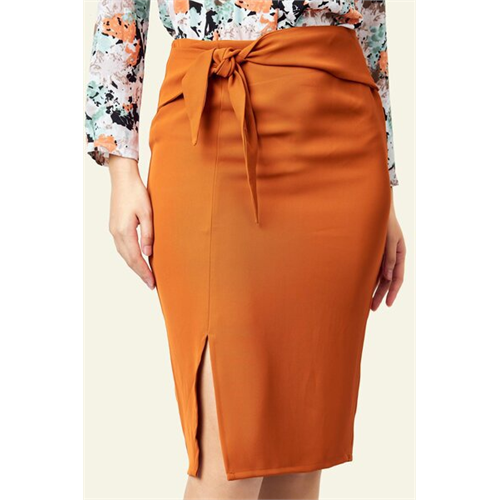 Tara Orange Waist Tie Up Knee Length A Line Skirt