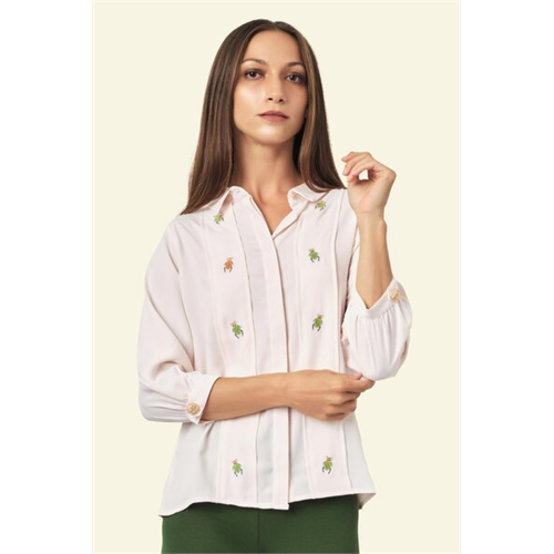 Tara Pearl Pink Embroidery Detailed Shirt