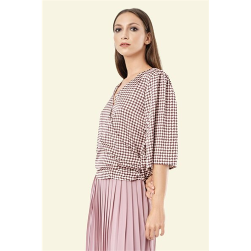 Tara Pink Aop Flared Sleeve Wrap Top