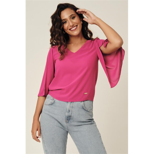 Tara Pink Split Sleeve V Neck Top