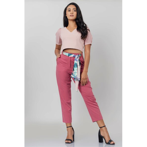 Tara Pink Tapered Anckle Length Pant