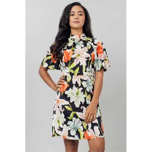 Tara Printed Flutter Sleeve Knee Length Dress