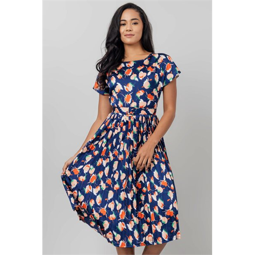 Tara Printed Magyar Sleeve Pleated Midi Dress