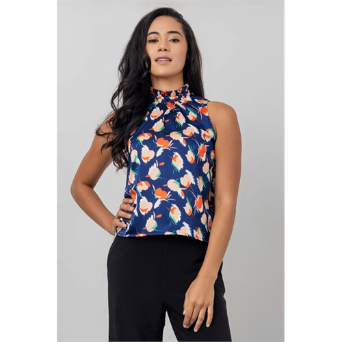 Tara Printed Ruffle High Neck Top