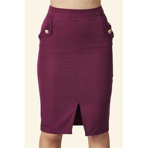 Tara Purple Pencil Skirt With Front Slit