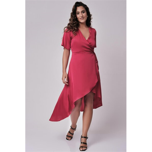 Tara Red Wrap Midi Dress