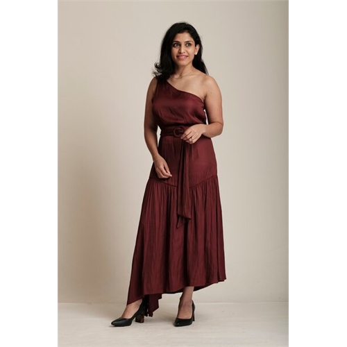 Tara Solid Colour Dropped Waist Asymmetric Maxi Dress