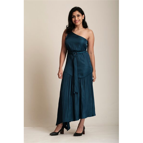 Tara Solid Colour Dropped Waist Asymmetric Maxi Dress