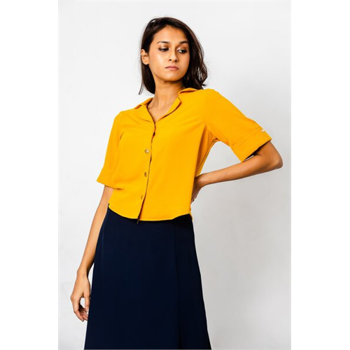 Tara Solid Colour Lapel Collar Short Slevee Top