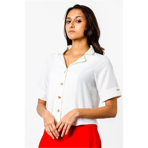 Tara Solid Colour Lapel Collar Short Slevee Top