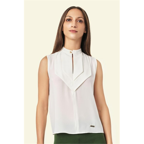 Tara White Chinese Collar Sleeveless Top