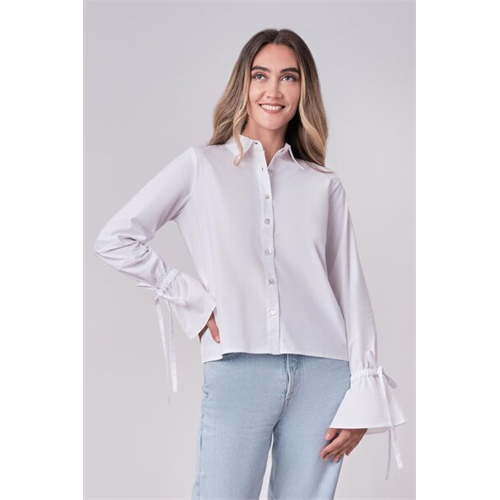 Tara White Tie Up Cuff Sleeve Shirt