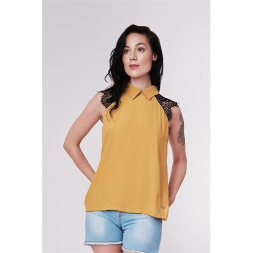 Tara Yellow Collared Lace Sleeve Top