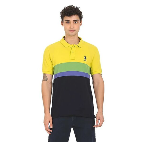 US Polo Green And Navy Striped Pique Polo Shirt