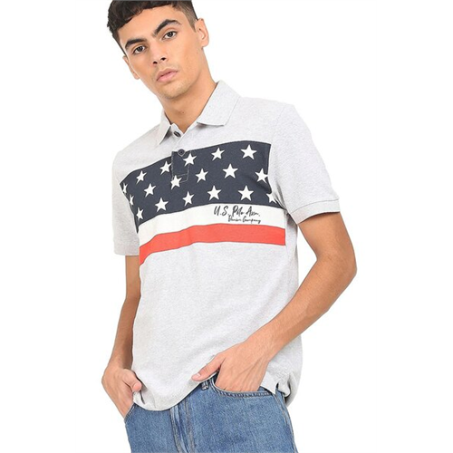 US Polo Grey Graphic Printed Polo Shirt